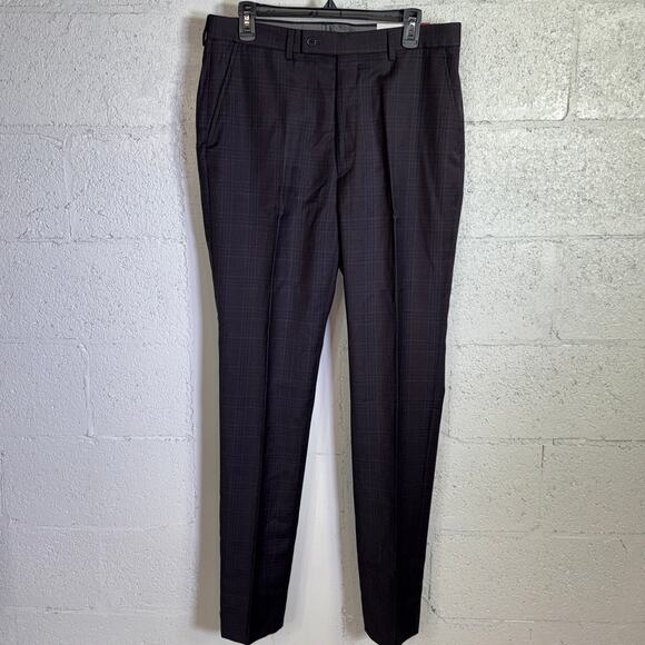 Calvin Klein Men's Slim Wool-Blend Stretch Plaid Suit Pant navy/burg 34X34 $200 - Picture 7 of 9